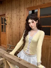 【ギャル系】セクシーレース Vネック 紐付き 長袖Tシャツ レディース スリム おしゃれ カットソー