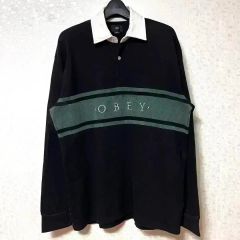 S 90 オベイ OBEY ラグビーシャツ カラーTシャツ 長袖Tシャツ ブラック