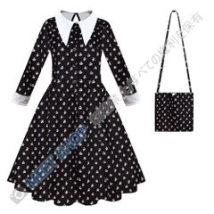 ウェンズデイ アダムス コスチューム 子供用 ワンピース アダムス ウェンズデイ ドレス The Addams Family Wednesday Child Costume ファミリー 水曜日 チャイルドコスチューム ワンピース文化祭 仮装CS1012P077