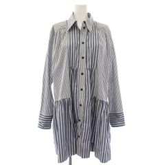 ガニー GANNI allureville ストライプ柄コットンシャツドレス シャツワンピース 長袖 ひざ丈 青 白 222312-14-010 /TK