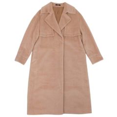 美品 COMME CA コムサ アルパカxウール シャギー チェスターコート ロング ジャケット アウター 9 茶 ライトブラウン レディース 古着 中古 USED
