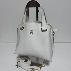 TOMMY HILFIGER トミーヒルフィガー 2way ハンドバッグ ショルダーバッグ ホワイト 白 THロゴ ゴールド金具 B705