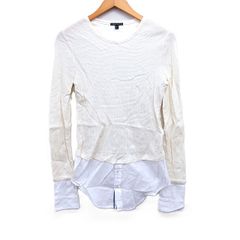 セオリー Theory シャツ ドッキング ワッフル Tシャツ カットソー 長袖 丸首 綿 S アイボリー 白 /FT36