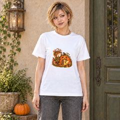 ハロウィン 南瓜ランタンに入る光の精 半袖Tシャツ 白