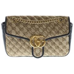 GUCCI (グッチ) GGマーモント チェーンショルダーバッグ ハンドバッグ キャンバス×レザー ベージュ×ブラック 443497 520981 箱、袋