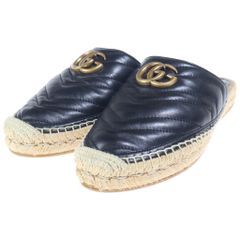 GUCCI (グッチ) GGマーモント エスパドリーユ ラムスキン レザー フラット サンダル シューズ ミュール ブラック レディース 551881