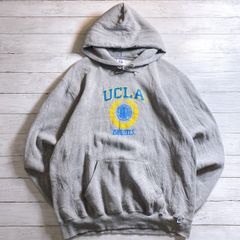 【カレッジロゴ】RUSSELL ATHLETIC HOODIE ラッセルアスレチック グレー UCLA カレッジロゴ ブルー イエロー プリント プルオーバーパーカー 古着 #26347