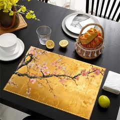 【4枚セット】  ランチョンマット   和モダン 金色  花柄  和風  おしゃれ テーブルマット  キッチン ダイニングテーブル パーティー