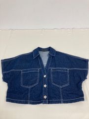 送料無料★ZARA ザラ★Ｖネック　半袖デニムジャケット　Gジャン　半袖デニムシャツ★XSサイズ　#81012sj142