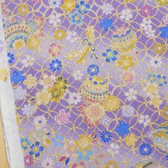 YK02-2D パープル　和柄 生地 和彩 京彩華シーチング 七宝に手鞠 和風 布 布地 110cm幅