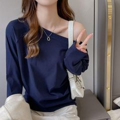 ボートネック カットソー 長袖 tシャツ レディース オフショルダー 長袖tシャツ ロンT トップス 無地 プルオーバー 春 秋 ロングtシャツ おしゃれ ロングスリーブ キレイ目