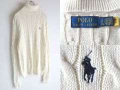 現行/QRコードタグ POLO RALPH LAUREN ラルフローレン ポロポニーロゴ刺繍 コットンニット タートルネックニット ケーブルニット S オフ 白