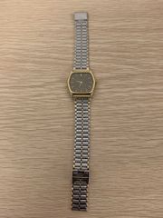 ％【不動品】SEIKO セイコー クォーツ 腕時計 2針 アナログ グレー文字盤 ゴールドカラーベゼル シルバー×ゴールド 金属ベルト 本体のみ【時計1】【1】