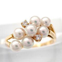 新品仕上げ済 MIKIMOTO ミキモト 7号 3.5mm あこや 真珠 7珠 ベビーパール パール ダイヤモンド ダイヤ リング K18 750 イエローゴールド 指輪 2PD YG 5380
