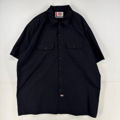 古着 ディッキーズ Dickies 半袖シャツ ワーク 胸ポケット 大きいサイズ 作業着 2XL  ブラック 無地 メンズ