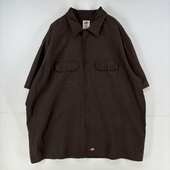 古着 ディッキーズ Dickies 半袖シャツ ワーク 胸ポケット 大きいサイズ 作業着 ワンポイント 3XL  ブラウン 無地 メンズ