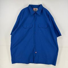 古着 ディッキーズ Dickies 半袖シャツ ワーク 胸ポケット 大きいサイズ 作業着 3XL  ブルー 無地 メンズ