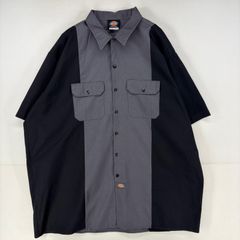古着 ディッキーズ Dickies 半袖シャツ ワーク 胸ポケット 大きいサイズ 作業着 グレー  ブラック ツートン メンズ