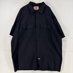 古着 ディッキーズ Dickies 半袖シャツ ワーク 胸ポケット ワンポイント ロゴ 大きいサイズ 作業着 2XL  ブラック メンズ