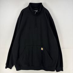 古着 カーハート Carhartt スウェット ハーフジップ ロゴ プルオーバー ワンポイント トレーナー 大きいサイズ 3XL  ブラック メンズ