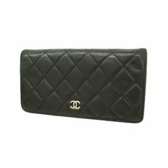【6kb1562】シャネル 長財布 マトラッセ ラムスキン ブラック シルバー金具【中古】レディース
