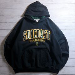 【カレッジロゴ】SUNCOAST CHARGERS HOODIE サンコーストチャージャーズ ネイビー グリーン イエロー カレッジロゴ ナンバリング プルオーバーパーカー 古着 #26381