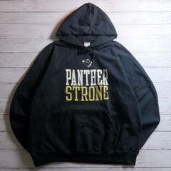 【カレッジロゴ】PANTHER STRONG HOODIE パンサーストロング ブラック 黒 イエロー ホワイト アニマルロゴ カレッジプリント プルオーバーパーカー 古着 #26383