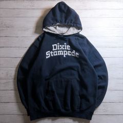 【カレッジデザイン】DIXIE STAMPEDE HOODIE ディキシースタンピード ネイビー 紺 ホワイト カレッジロゴ フロントプリント プルオーバーパーカー 古着 #26384