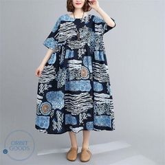 ワンピース 半袖 夏 ロングワンピース マキシワンピース レディース リゾートワンピース 大きいサイズ マキシ丈 ワンピ 綿麻風 総柄ワンピース 五分袖 半袖 大きいサイズ ゆったり 体型カバー カジュアル きれいめ おしゃれ 旅行 海