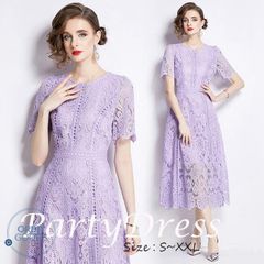パーティードレス ミモレ丈 総レース 半袖 結婚式 ワンピース ドレス パーティードレス ロング 大きいサイズXXL 呼ばれドレス 披露宴ドレス 入園式 二次会 謝恩会 同窓会 発表会 夏物 春物