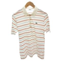 ラコステ LACOSTE 半袖ポロシャツ 4 白 ホワイト ボーダー柄 レギュラーカラー /TL ■ECA009
