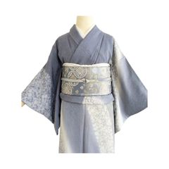 【着物】【袷】【訪問着】 訪問着 ブルーグレー 楊柳 おぼろ染め 作家落款 共八掛 パールトーン加工済 Ho-018