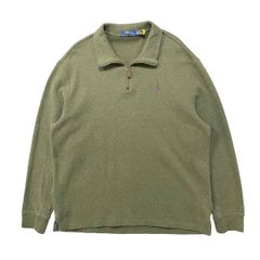 USA 古着 POLO RALPH LAUREN ポロ ラルフローレン ハーフジップ コットン ニット スウェット セーター メンズXL オリーブ QRタグ BJ1114