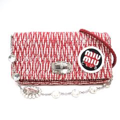 MIU MIU（ミュウミュウ）miumiu CLUB マテラッセ 3WAYバッグ ショルダーバッグ クラッチバッグ チェック柄 レッド ホワイト ビジュー チェーン レザー レディース【中古】