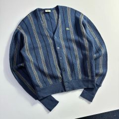 LACOSTE ラコステ ウール ブルー ストライプ ニット カーディガン