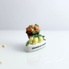 プロヴァンス　オレンジの入ったバスケットとレモンのフェーブ　フェーヴ　フランス製　ミニチュア　陶器　雑貨
