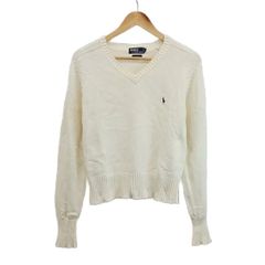 ポロ バイ ラルフローレン Polo by Ralph Lauren ニット セーター S 白 ホワイト Vネック ロゴ刺繍 長袖 /RN ■ECD009