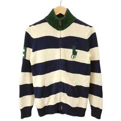 ポロ ラルフローレン POLO RALPH LAUREN ニット セーター L 紺 ネイビー アイボリー ボーダー柄 ハイネック 長袖 /RN ■ECD009