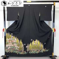 黒留袖 作家物 友禅 花木模様 浜ちりめん 鳥 K-6227