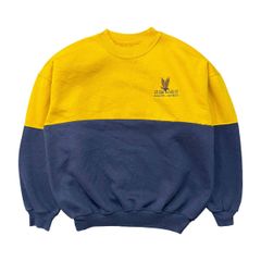 古着 USA製 90S Dodger マーケット大学 カレッジ ヴィンテージ スウェット トレーナー 切替 刺繍 メンズL イエロー ネイビー BD3956