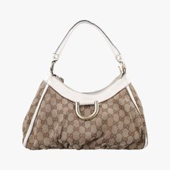 グッチGucciアビー Dリング ホーボー ベージュ×ホワイト キャンバス×レザー 190525 C2262910