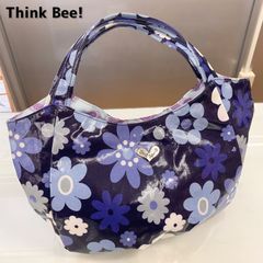 Think Bee! シンクビー！ ハンドバッグ バッグ 花柄 フラワー 総柄 ネイビー ブルー グレー ハート 派手 マーガレットピース マーガレット PVCコーティング 軽量 ミセス 大容量 レディース