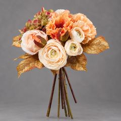 造花　ブーケ　花束　アイボリー・オレンジ　ナチュラルインテリア　全長34cm　秋色ミックスブーケ　アーティフィシャルフラワー