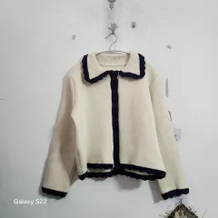 アイボリー ネイビー バイカラー カラ カーディガン
