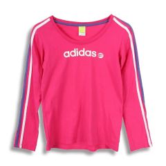 アディダス (WOMEN - M) コットン ポリ グロシー ロゴ 長袖 Tシャツ