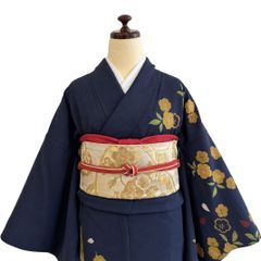 【着物】【付け下げ】美品 付下げ 茄子紺地 桜柄 袖丈56cm パールトーン加工済み 和物屋 岡崎 Ho-022