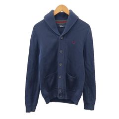 フレッドペリー FRED PERRY ニットカーディガン ショールカラー ロゴ 刺繍 コットン S 紺 ネイビー K8240 /AN