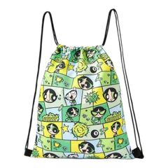 THE POWERPUFF GIRLS　パワーパフガールズ　バターカップ　ナップサック　リュック　グリーン　緑　パワパフ　体操着入れ　ジム着入れ　温泉バッグ　体育着入れ　プールバッグ　シューズバッグ　可愛い　アメコミ　キャラクター　プレゼント　海外製品　雑貨