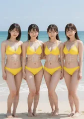 【美麗 A4ポスター】美人4人組 笑顔 水着 海辺 日差し 夏の情景 ポスター #X4D3B