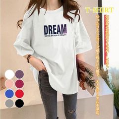 tシャツ ロング丈 tシャツ 半袖 カットソー ロゴ トップス レディース Tシャツ shirt プルオーバー 夏 ロングTシャツ 体型カバー ロンｔ カジュアル